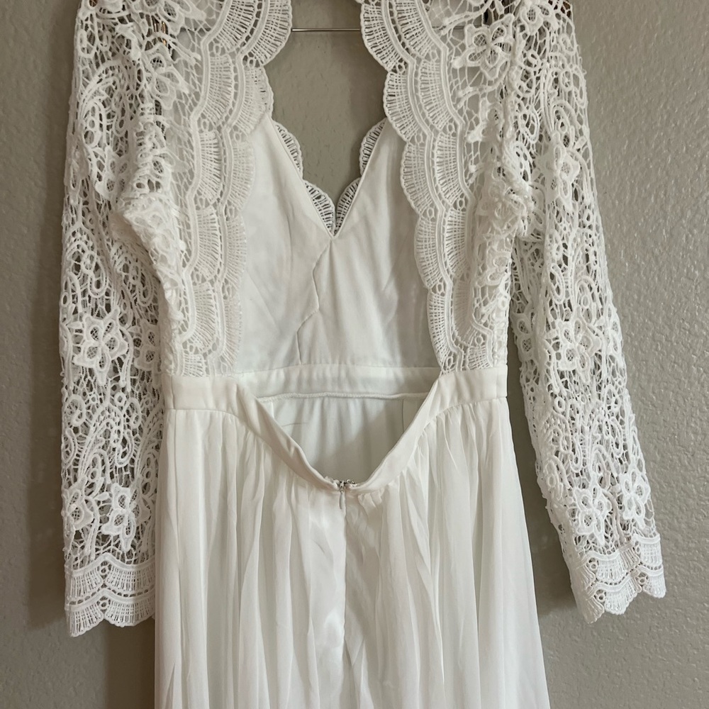 White Long Sleeve Lace Maxi Dress Large - Picture 5 of 7